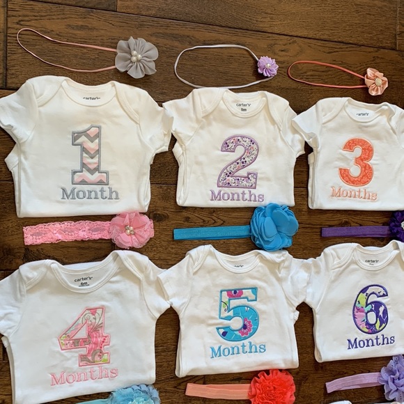 Monthly Onesies with Matching Headbands - Picture 10 of 14